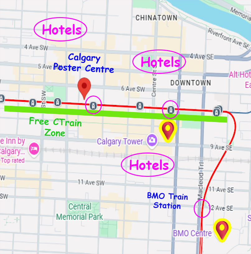 Calgary Poster Pickup Centre  right across CTrain Station, free ride to Telus Convention Centre & BMO Centre